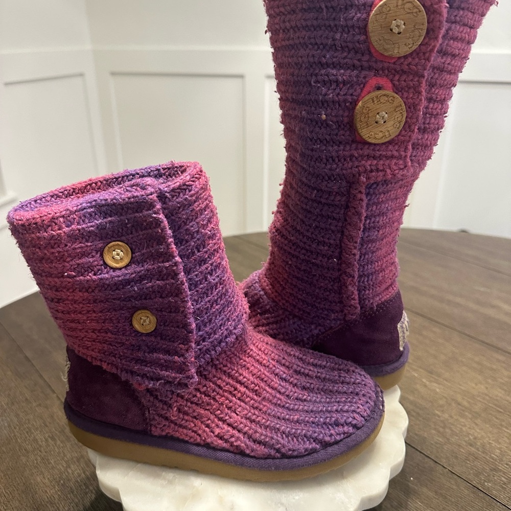 UGG Kids Pink and Purple Knit Button‎ Boots